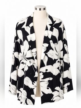 Asos Luxe NWT Black & White Large Floral Print  Open Blazer Long Jacket Sz 20